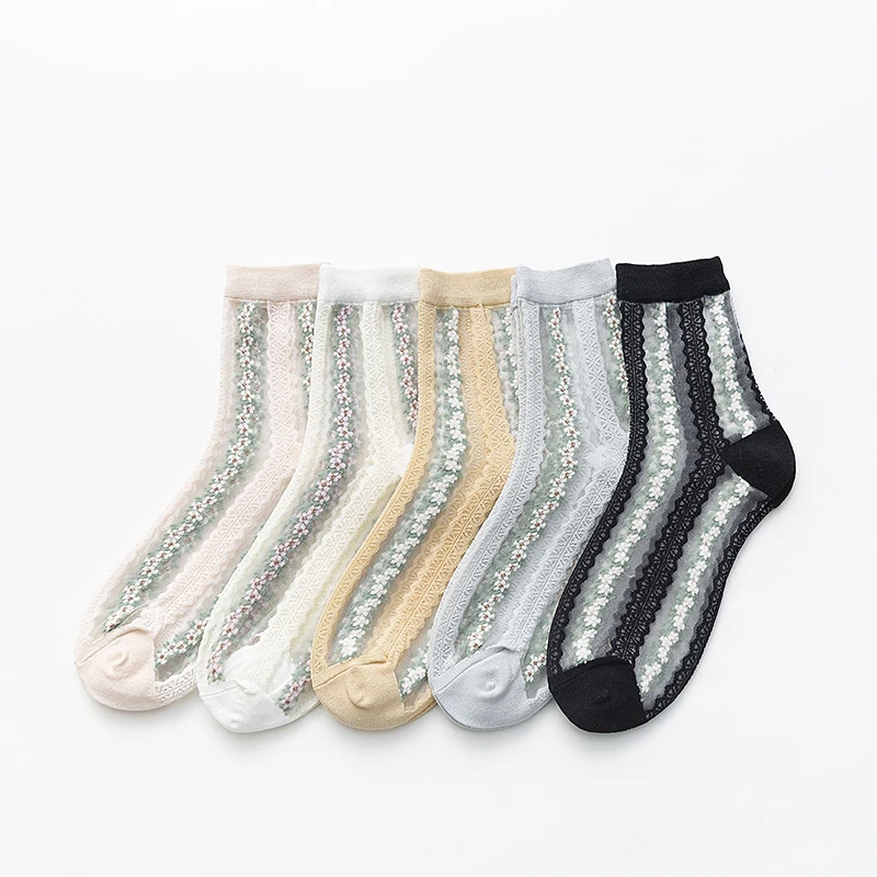 

MODA MULAYA Women's Embroidery Stocks New Cute Sexy Wind Tube Socks Breathable Spring/Summer Thin and Stylish Flowers Outdoor