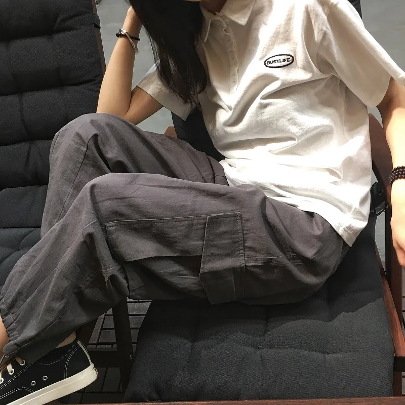 Футболка fem Корейская версия Harajuku tide ins чистая белая рубашка поло+ свободные bf луч ноги рабочие повседневные брюки костюм из двух предметов