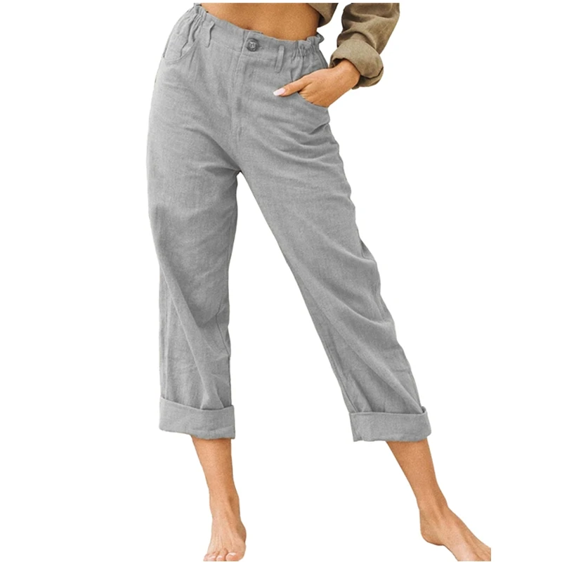 

Trousers For Women High Waist 2020 Plus Size Woman Pants Casual Solid Color Straight Leg Long Bottoms Cotton linen Comfortable