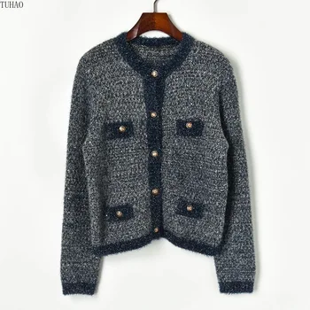 

TUHAO Fall and Winter Clothes Woman Button O-neck Long Sleeve Knitted Cardigan Sweater Woman's Knitted Coats T90810