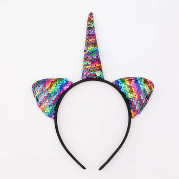 

Cute Cat ear Sequins Glitter Unicorn Hairband Rainbow Unicorn Cat Ears Kid Party Cartoon Headband Hair Accessories