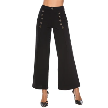 

Casual Pants High Waist Autumn Button Straight Leg Slacks Office Lady Suit Pants Women Trousers