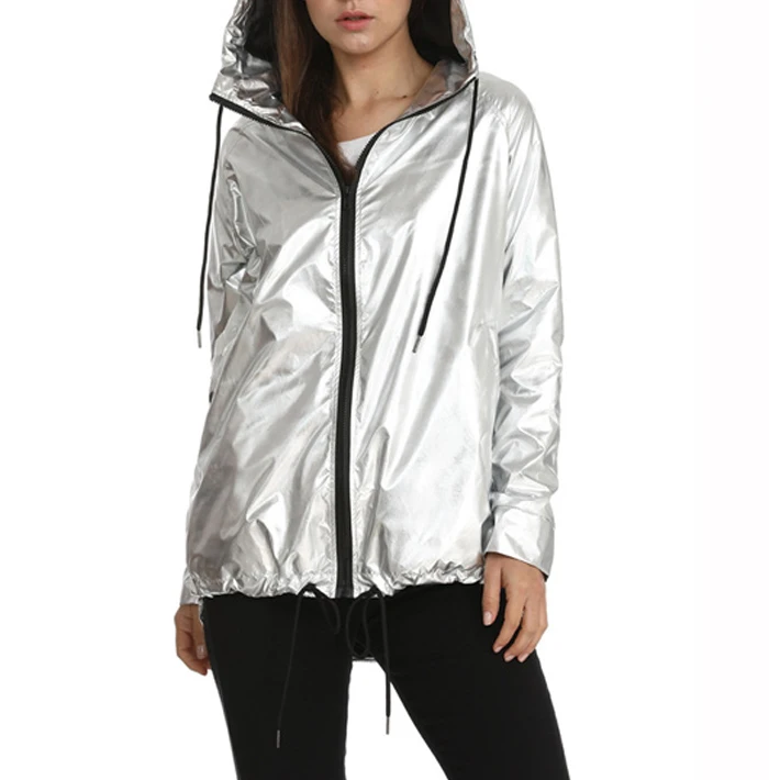 Best  Metallic Color Bomber Jacket Zip Up Waterproof Jackets 2020 New Women's Jackets Womens Outerwear Ho