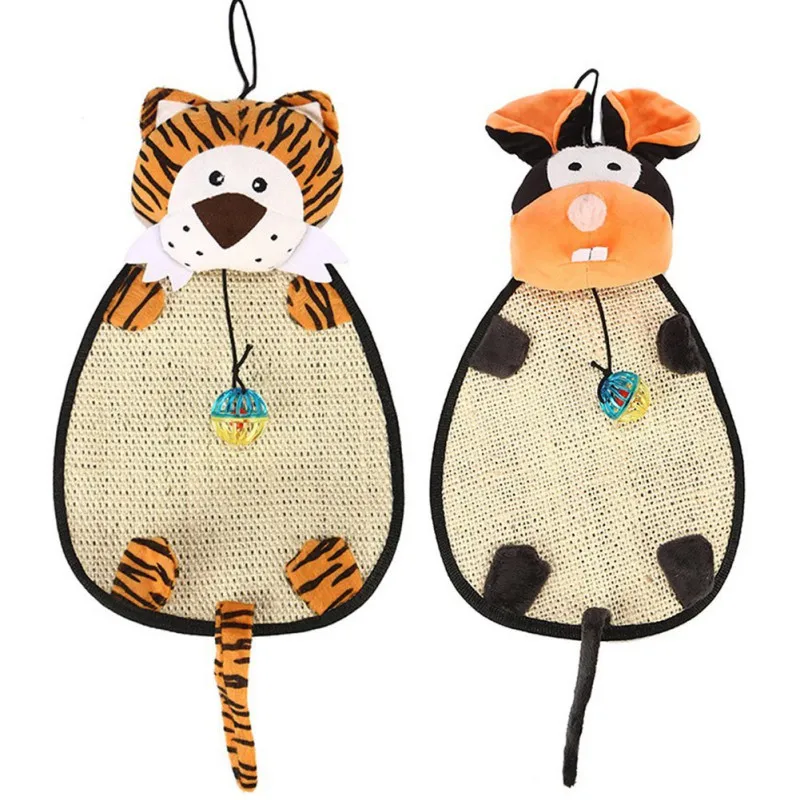 Новинка, игрушки для кошек, кошка, сизаль, Когтеточка, игрушка с шарик с колокольчиком игрушки, Мультяшные животные, устойчивые к укусам, мат, упражнение для котенка, кошки