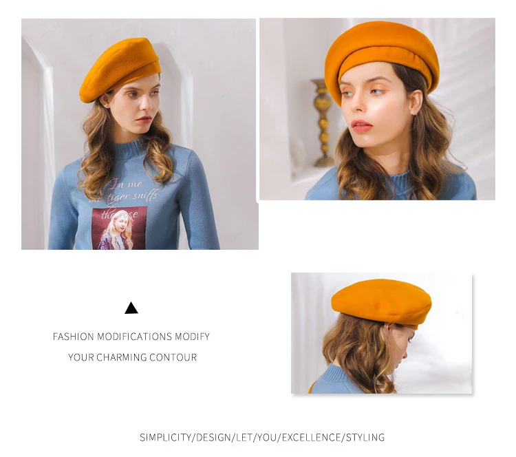 Однотонная шапочка, берет для женщин, французская шапка для художников, женская теплая шерстяная фетровая зимняя шапка, винтажная Модная женская шапка M149