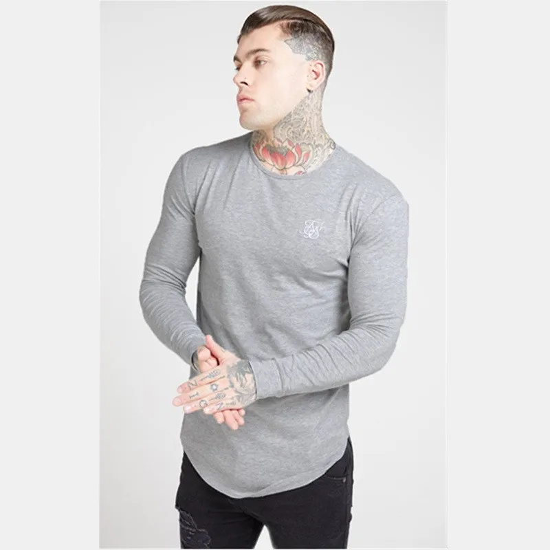 YEMEKE фитнес-тренировки Siksilk брендовая модная одежда мужские повседневные спортивные футболки новые мужские хлопковые спортивные футболки с длинными рукавами