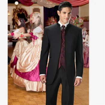 

New Classic Men’s Suit Smolking Noivo Terno Slim Fit Easculino Evening Suits For Men Black Wedding Stand Collar Groomsman Tuxedo
