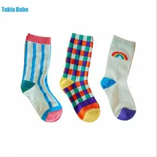 1-8 Year Autumn Boys and Girls Socks Rainbow Plaid Kids Socks