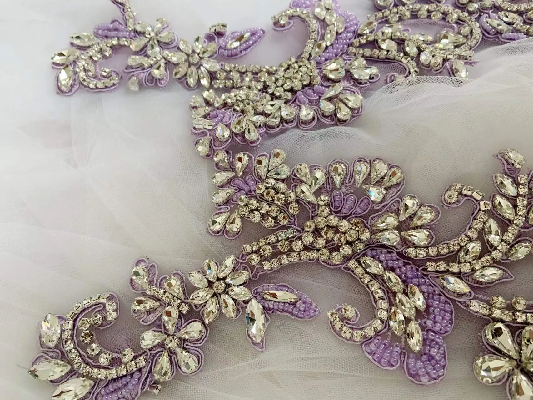 

1 Pair Purple Luxury Rhinestone Applique Crystal Bodice Patch 3D Flowers Sparkle Bead for Couture,Dance Handcrafted,Bridal Decor