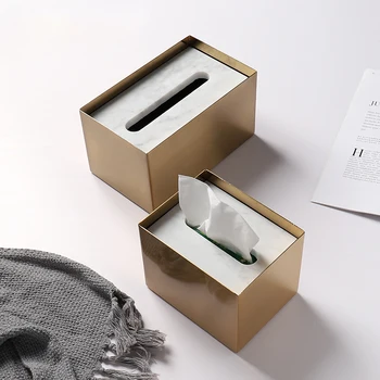 

Brass Marble Metal Tissue Box For Hotel Coffee Shop Homestay Decoration Container Accessories Simple Paper Storage Box ZH267