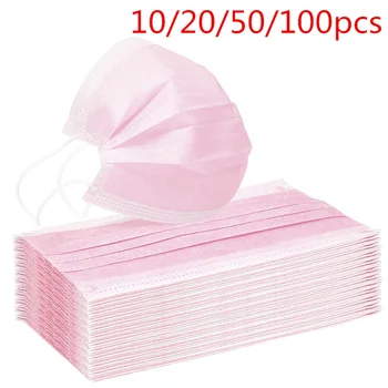 

24h fast Ship 30/50/100 Pcs Pink Disposable Non-woven Face Mask Breathable Mask with Elastic Earband Breathable Mask Mascarillas