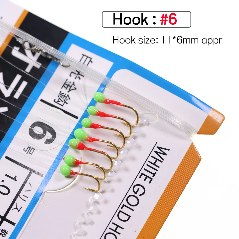 Description Picture 6 of item2 Sets String Hooks Sabiki Rig with 7 Fishhooks Sea Fishing Flasher Rigs With Swivel Snap Bait Rigs With Bait Basket