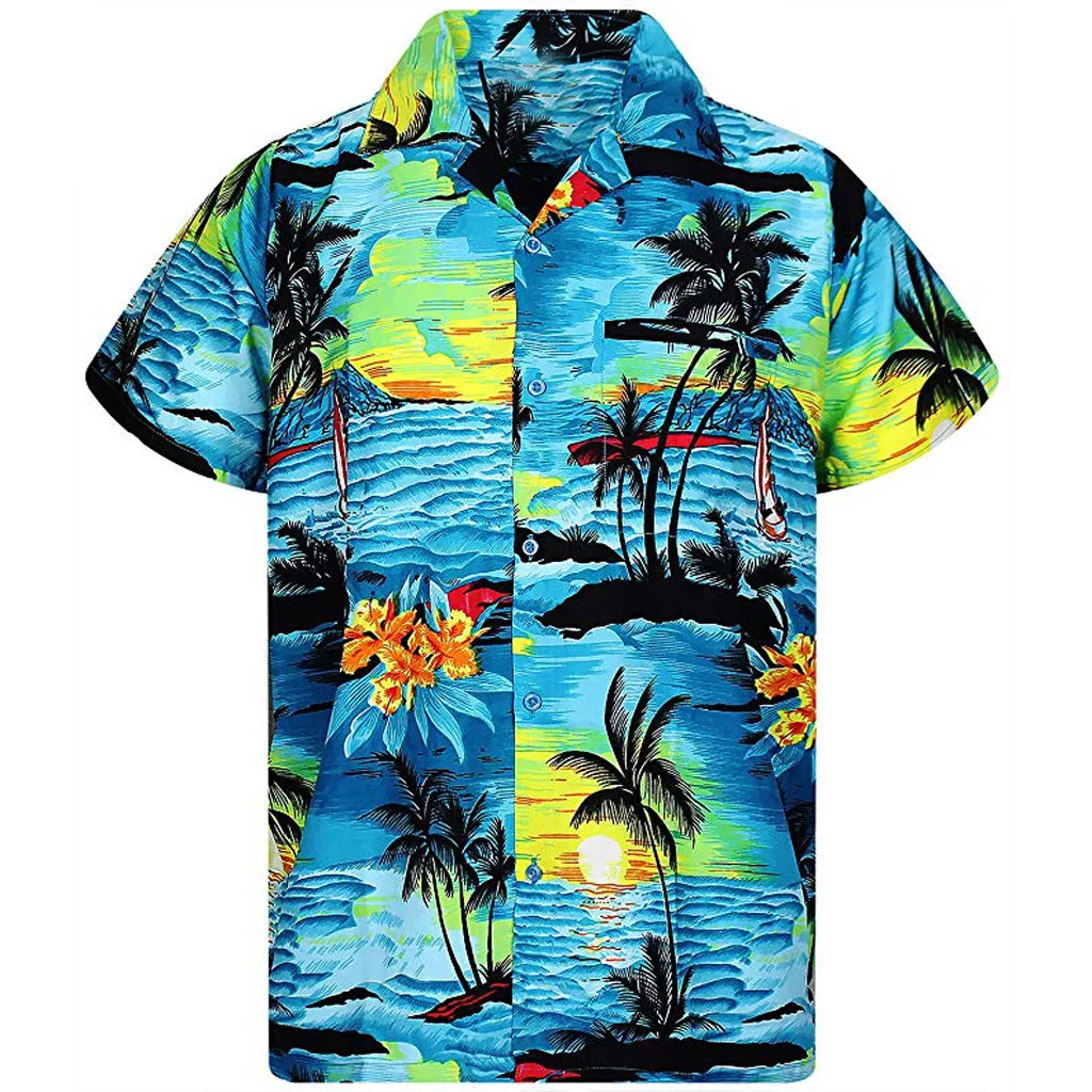 BYWX Men Hawaiian Summer Button Down Short Sleeve Floral Print Shirts