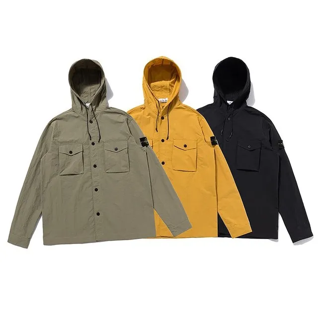 

2021 New Arrival ISLAND Compass Logo STONE Patched Pockets Men Jacket High Street Clothes Hooded Jacket Coat