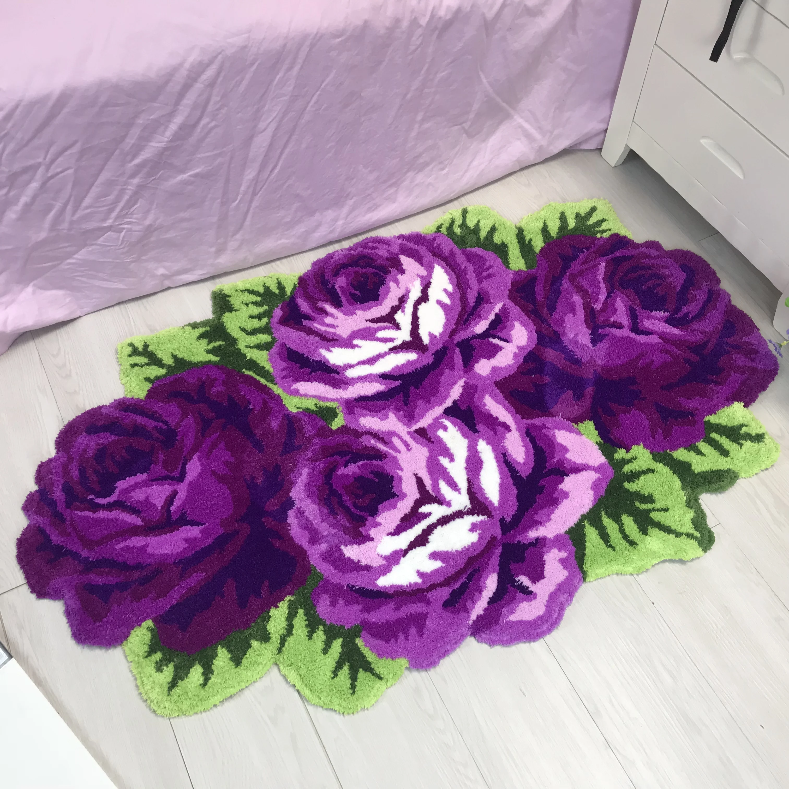 Hot sales rose flocking rug flocking carpet for living room pink red purple 110*70cm