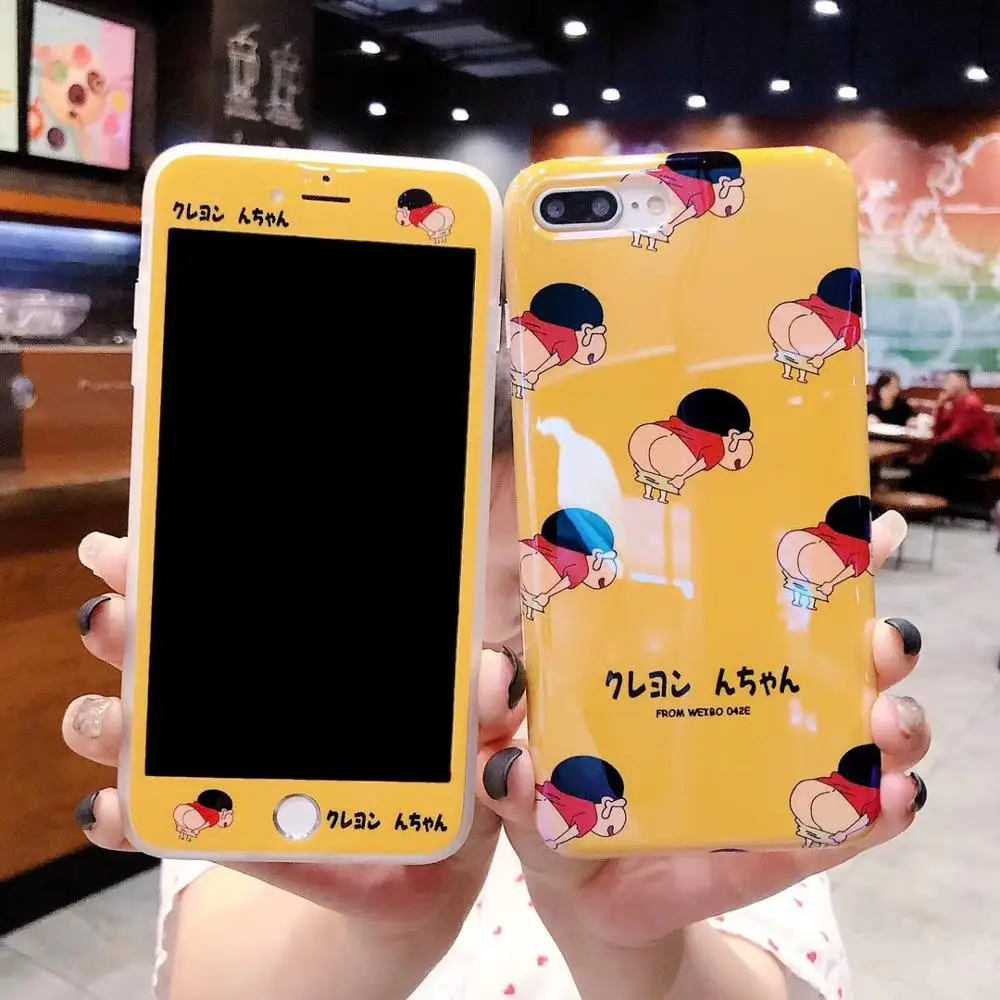 

Full Body Cases Crayon Shinchan cute cartoon doll Cover toy for iphone 7 7Plus 8 8Plus X xs max XR x10 with tempered glass case
