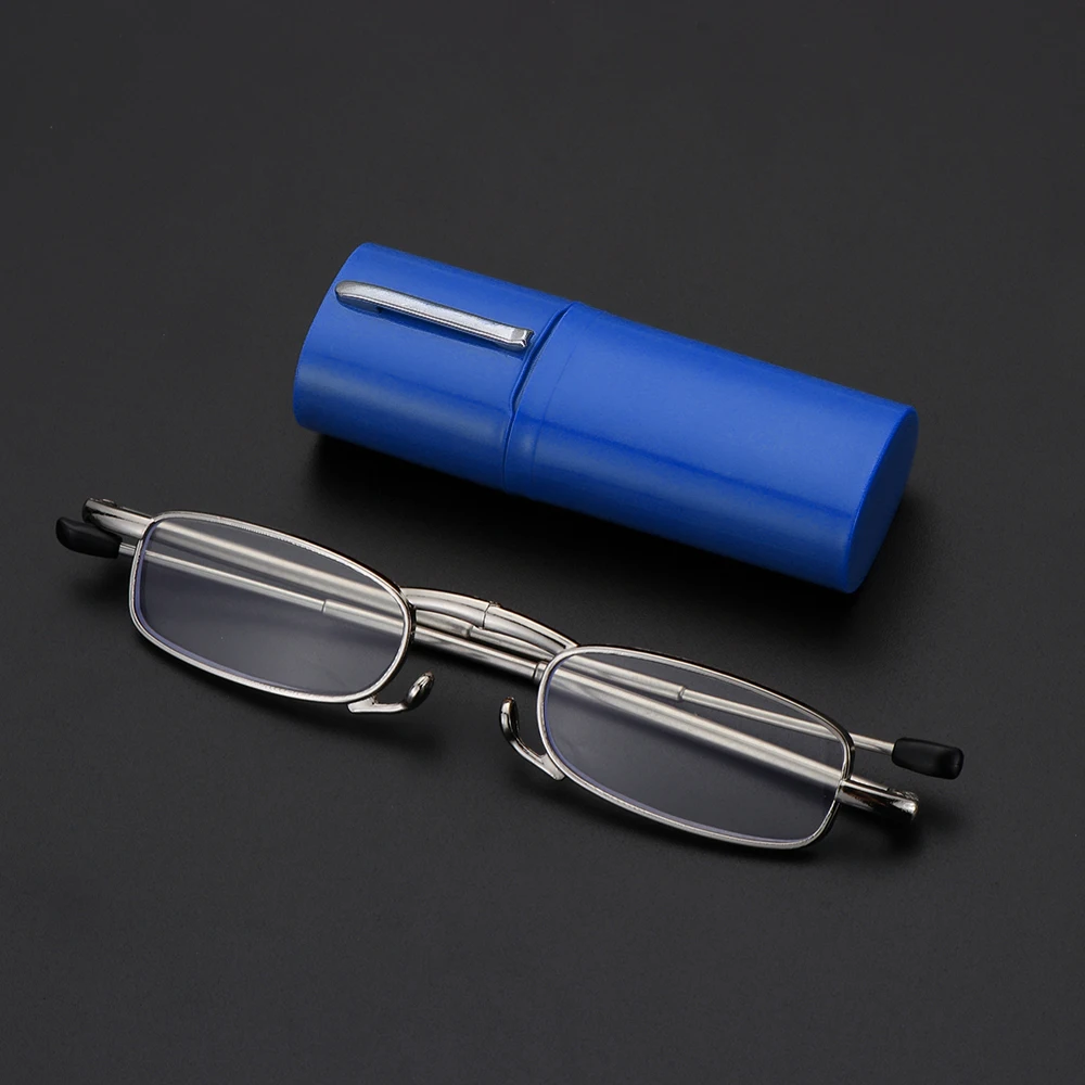 Mode Mini Falt lesebrille Männer Frauen kleine Metall quadratischen Rahmen Presbyopie Brillen mit Fall faltbare Leser Brillen – Detail 5
