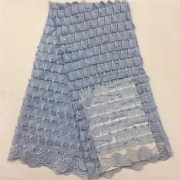 

2020 sky blue New Designs African Lace Fabric High Quality beads Lace Material French Embroidered Tulle Lace Fabric With Sequins