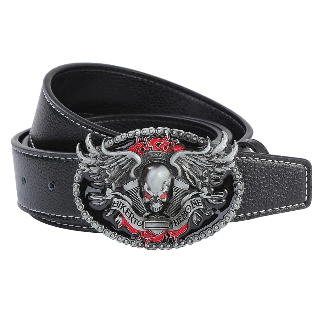 Retro Style Men Cowboy Leather Belt Hip Hop w/ Gothic Belt Buckle 120cm Pattern western style belts 