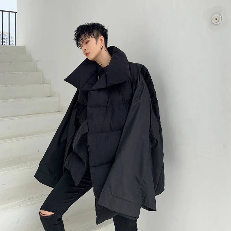 S-XL! зимнее темно-черное хип-хоп индивидуальное ассиметричное хлопковое пальто без рукавов мужской свободный ленивый хлопковый жилет