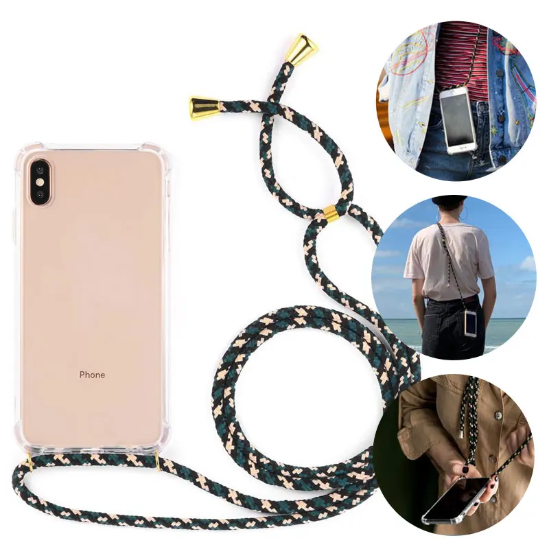 

Popular Shoulder Neck Strap Rope Case for Huawei Honor 10 lite 8A P30 Pro P20 Mate 20 Y6 Y7 Y9 2019 Soft Cases Lanyard Necklace