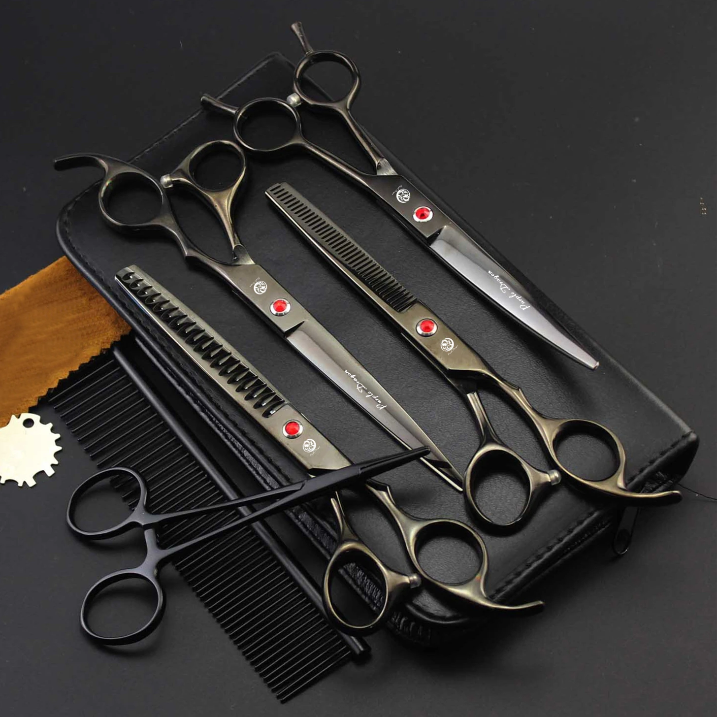 Dog Grooming Scissors Purple Dragon Dog Grooming Scissors Professional Japan Stainless Chunker Pet Thinning Scissors Up Curved Comb Z3002