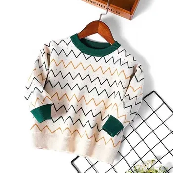 

Sweaters Korean Style Boys Girls Water Ripple Knitted Round Collar Casual Sweaters Kid Warm All-match Sweater Children Clothing