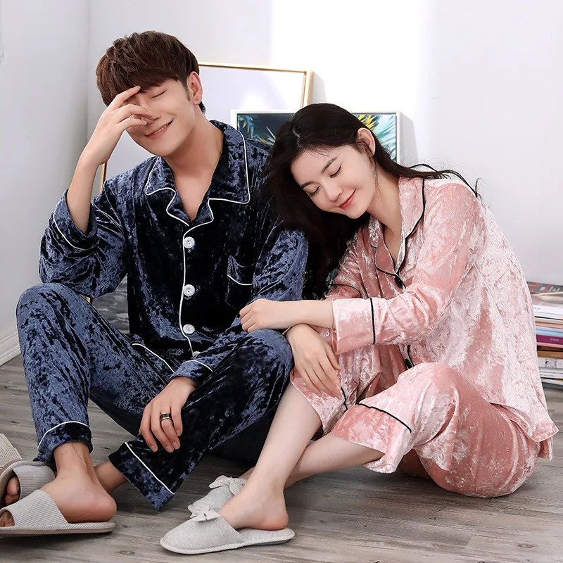 

Jun xin Spring And Autumn Gold Velvet Couples Pajamas Women Long Sleeve Korean-style Casual Homewear Set Women's 50
