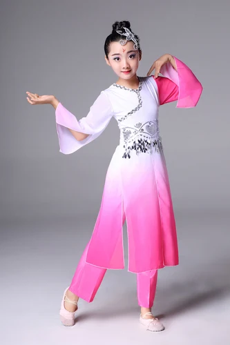 Chinese Folk Dance New Children's Classical Dance Costumes Modern Dance Dress for Girls Chinese Princess Costume - Цвет: Mei red
