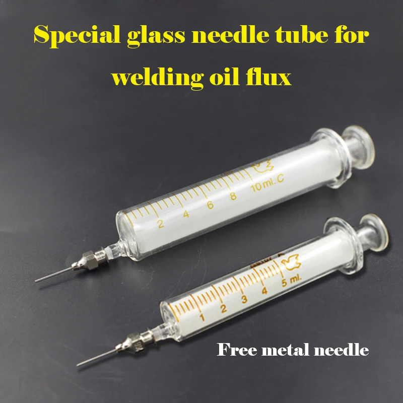 

HOT Sale Glass Syringe Mobile Phone Repair Special Welding Oil Welding Container Syringe Metal Needle 5ml 10ml Syringe