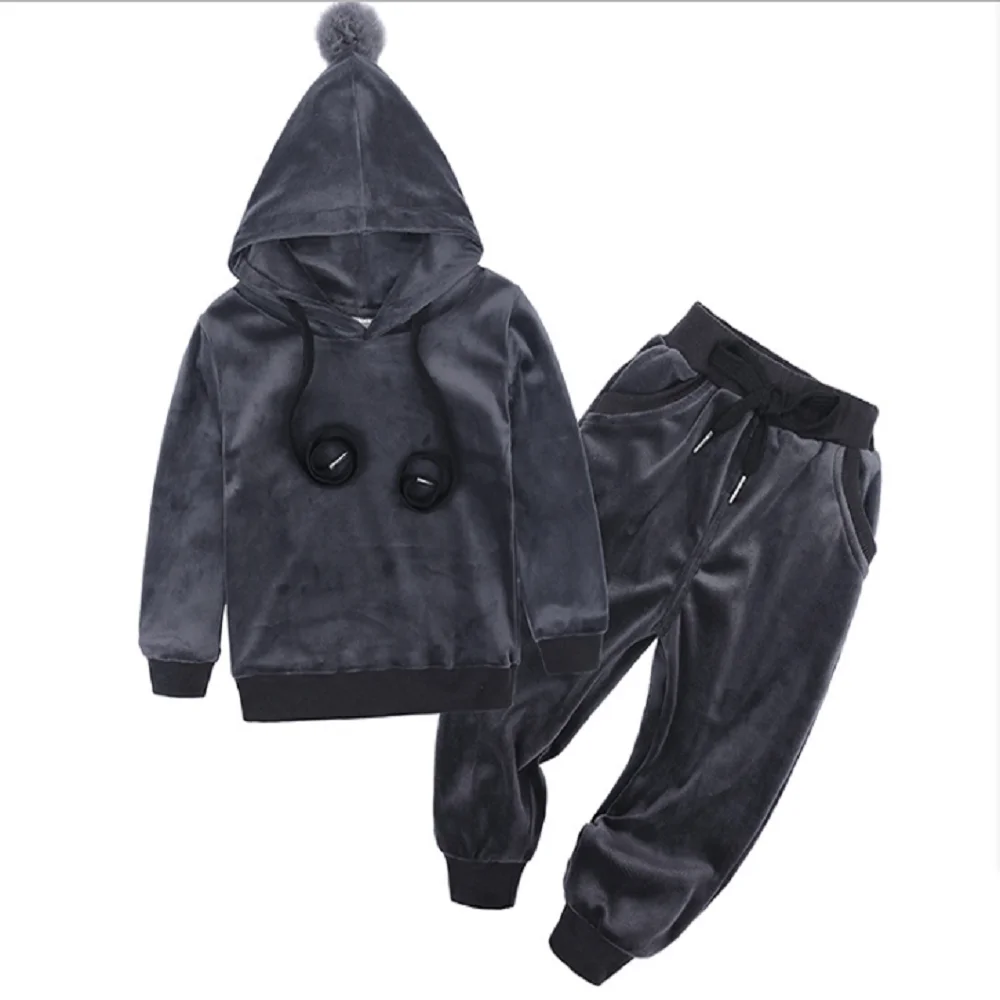 pajamas for girls Hooyi Boys Velvet Sport Suits Long Sleeves Clothing Set Pullover Hoodies Outfit Girls Sweatshirt Trousers Children Kid Clothes Clothing Sets for children