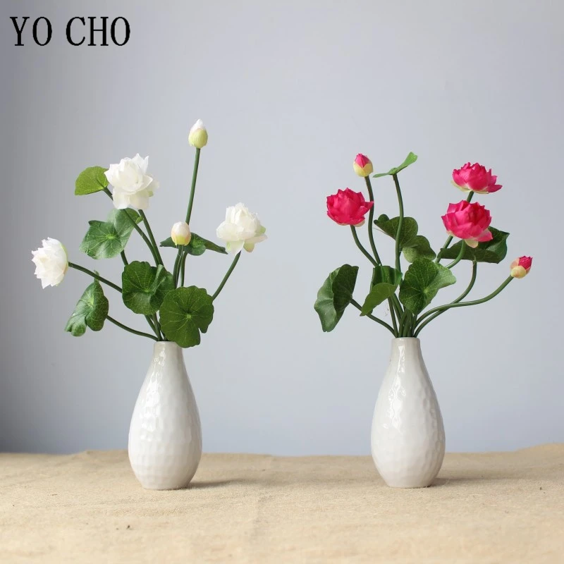 YO CHO Artificial Flower Silk Lotus Home Party Wedding Table Decor Fake Small DIY Mini Bouquet Arrangement Floral | Дом и сад