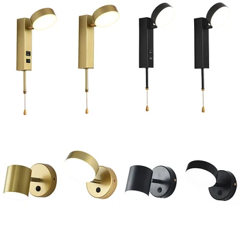 

LED wall lamp with switch usb bedroom living room Nordic modern wall light aisle study reading sconce white black wall lamps