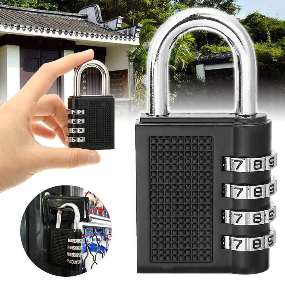 Heavy Duty 4 Dial Digit Combination Lock Weatherproof Security Padlock Outdoor Gym Safely Code Lock Black waterproof siren