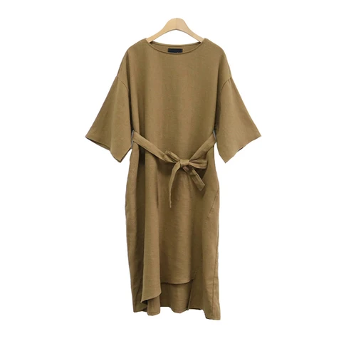 Camel Tvvovvinin хлопковое льняное платье женское осеннее Новое повседневное модное женское платье однотонное модное необычное женское платье F188 - Цвет: Camel