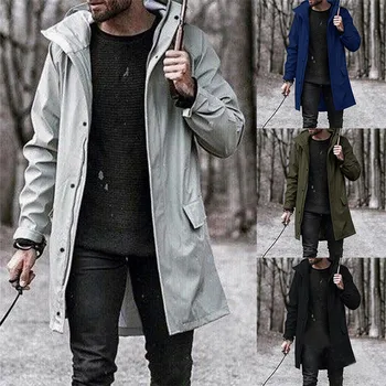 

Hot Sale Autumn Coat Men Casual Windbreaker Fashion Long Jactet Solid Overcoat Mens Trench Coats Plus Size 5XL