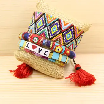 

Boho Style bracelet set , Beach jewelry ,Girl's jewelry ,Metal Enamel Bracelet, Miyuki Bracelet, Friendship bracelet,Girl's gift