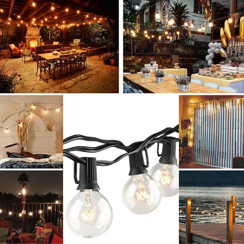 Kopen 25Ft G40 Bulb Globe String Lights Met Clear Lamp Achtertuin Patio Verlichting Vintage Lampen Decoratieve Outdoor String Lamp Voor Bruiloft