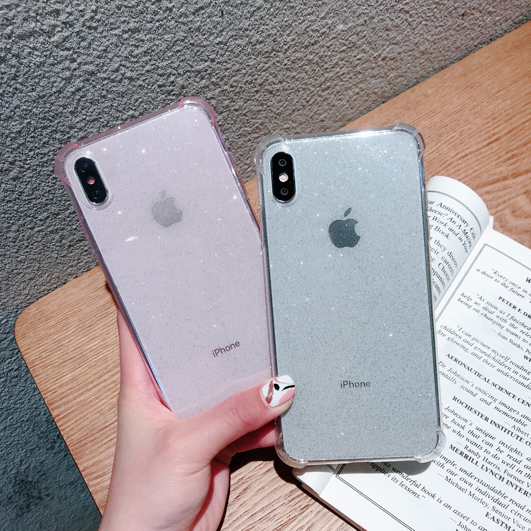 

Simple Transparent Glitter Phone Case for iPhone XR X XS XSMax 6 6s 7 8Plus Anti-knock Soft TPU Phone Shell Cover Coque Capa