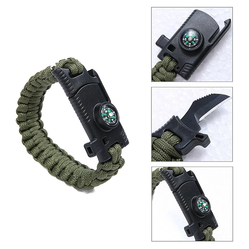 

Bracelet For Men Outdoor Camping Rescue Paracord Survival Parachute Cord Multifunctional Braided Rope Adjustable Knife Whistle