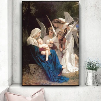 

Famous Religious Wall Art Canvas Painting Poster Prints Song Of The Angel William Adolphe Picture Living Room Home Decor Cuadros