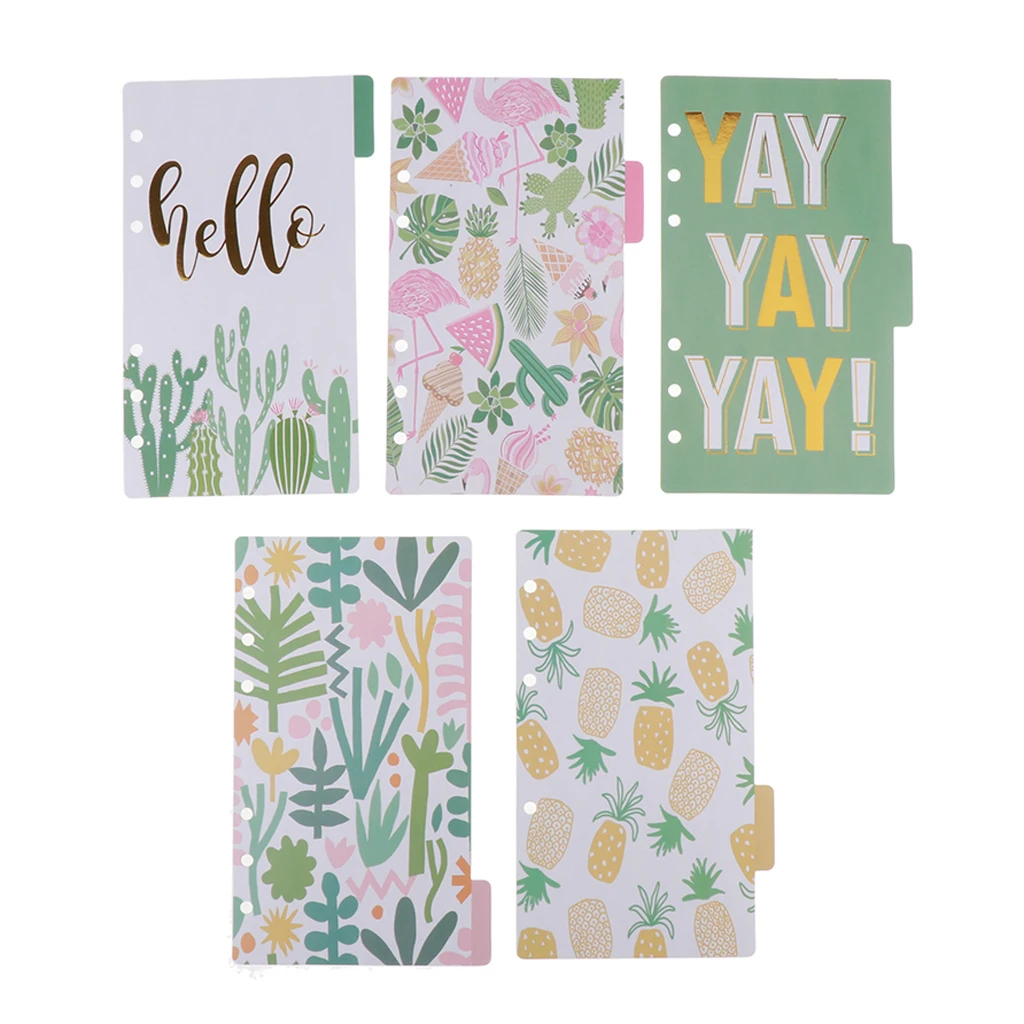 5 Pack 6 Ring Binder Dividers with Reinforced Edge, Tabs, 6 Hole Punch Section Index Dividers for Binders