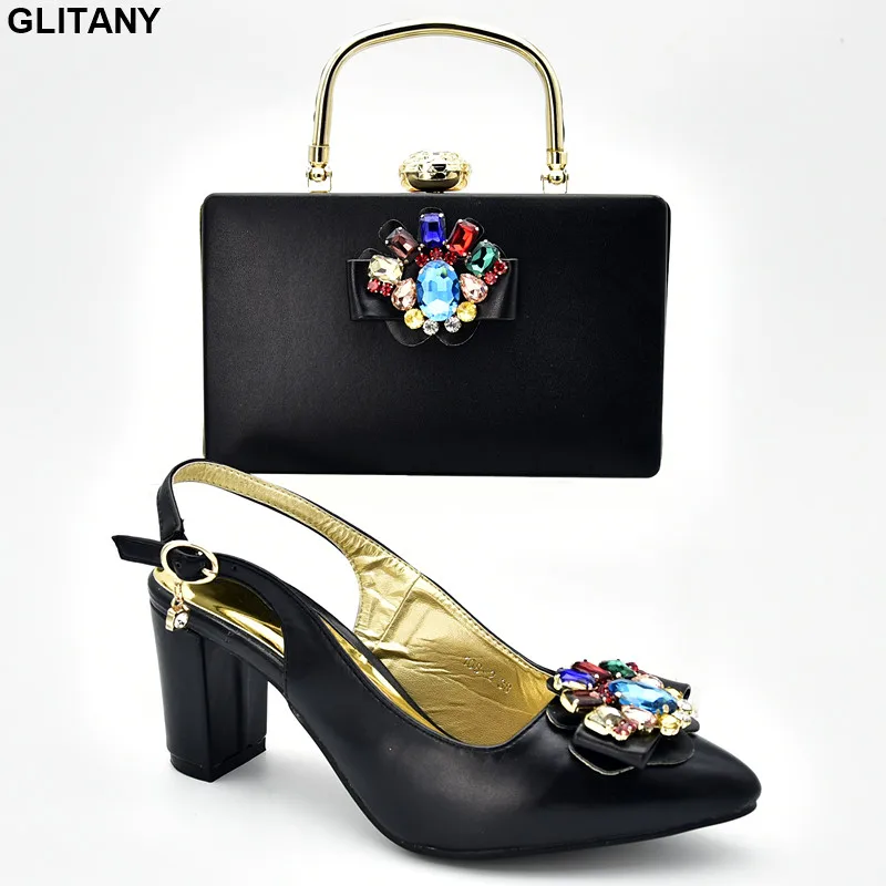 Новейший дизайн комплект из обуви и сумки на каблуке женская обувь сумка в