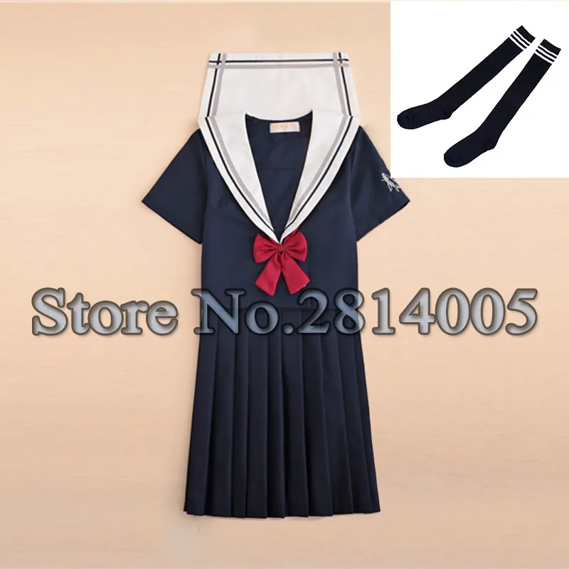 Short B With Socks Новое поступление, японские JK наборы, школьная форма, для девочек, Кит, вышивка, средняя школа, для женщин, новинка, матросские Костюмы униформы - Цвет: Short B With Socks