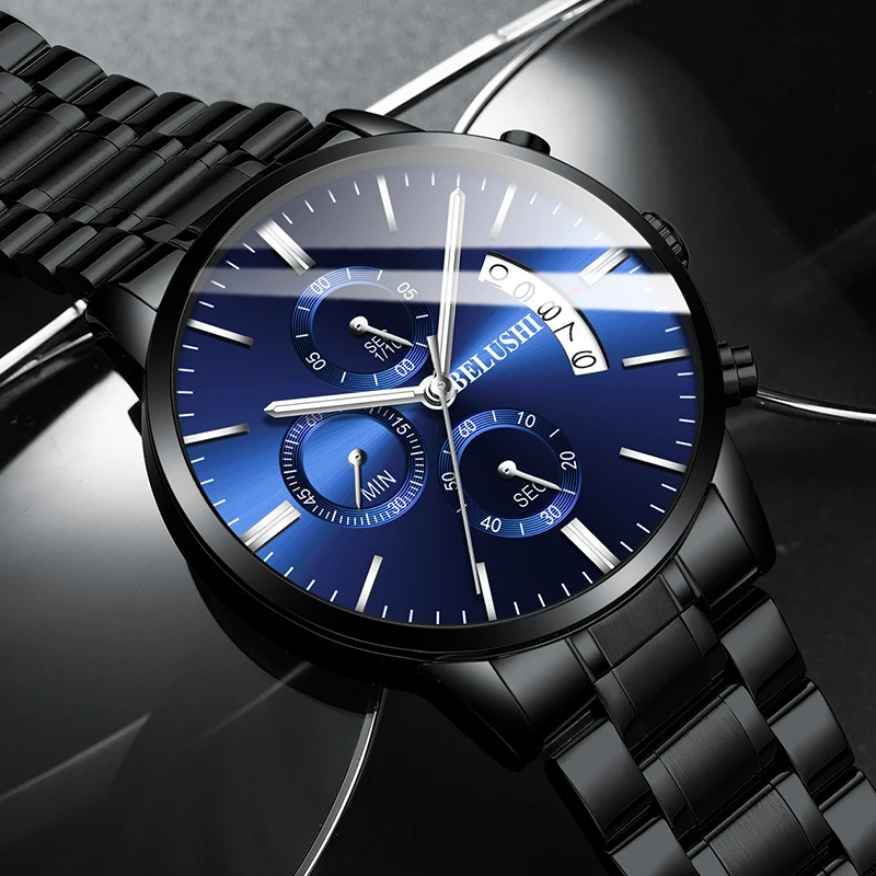 Male Wristwatch Waterproof Clock Chronograph Sport BELUSHI Top-Brand Luxury Mens Quartz