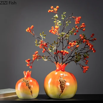 

CHINESE CLASSIC CERAMICS VASES SIMULATION POMEGRANATE FLOWER INSERT DRIED FLORAL DESKTOP PORCELAIN VASE VINTAGE HOME DECOR