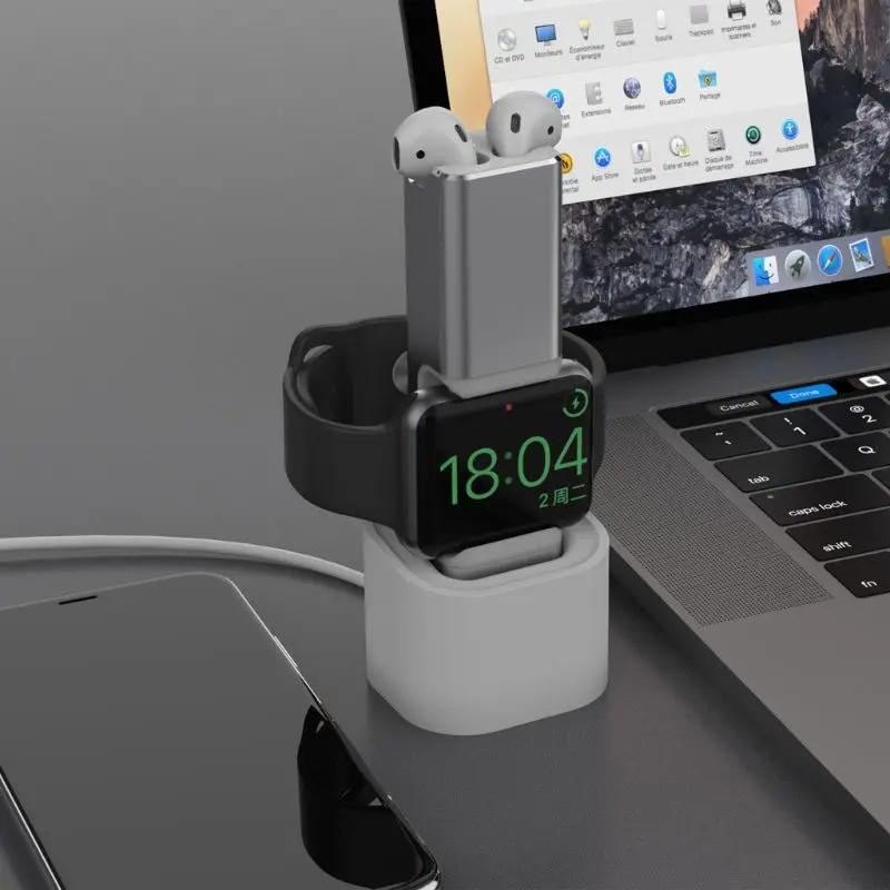 Алюминиевый 2в1 USB зарядное устройство зарядный адаптер док-станция держатель Подставка для Airpods 1/2 для Apple Watch Series 1/2/3/4