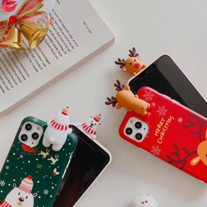Glitter Christmas Deer Bear Phone Case For iPhone XR 11 Pro XS Max X 8 7 6 6s Plus Dynamic Liquid Quicksand Bling Sequins Cover (21)