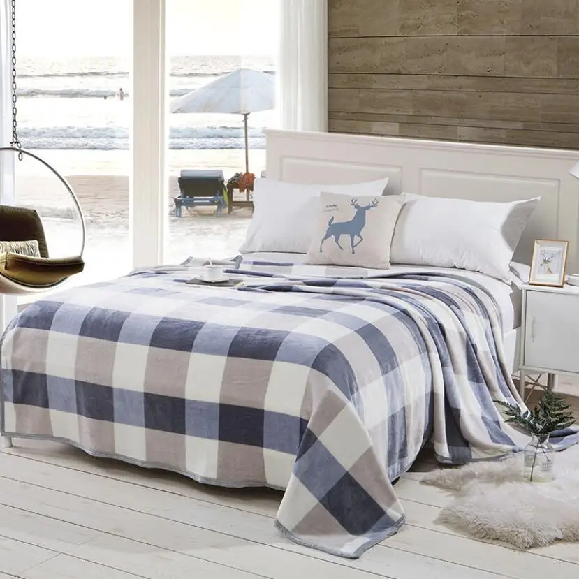 Winter Thick Coral Fleece Blanket Bedding Plaid Stripe Star Print Flannel Blankets Koc King Queen Size Bed Cover Cobertor M006