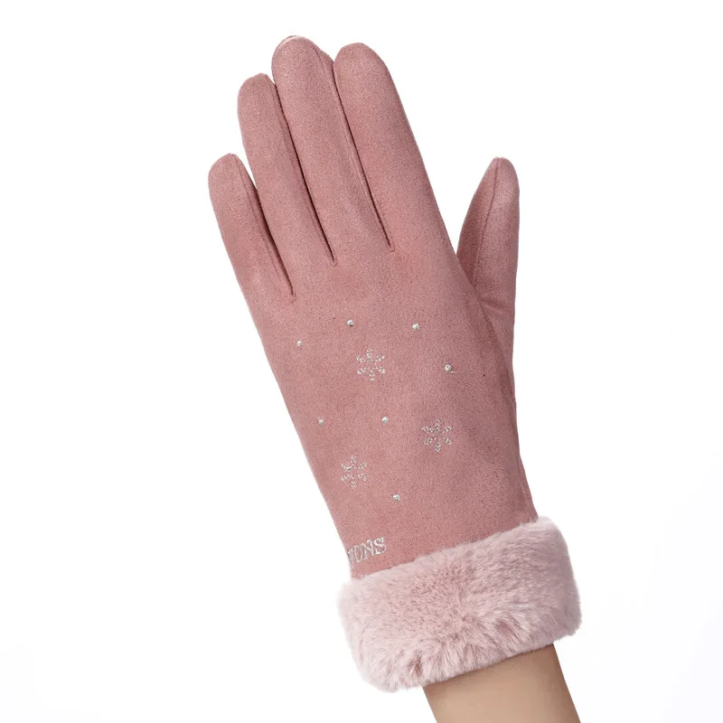 Pink E Женские замшевые перчатки с сенсорным экраном, сохраняющие тепло, милый медведь, кошка, варежки, двойные толстые плюшевые наручные женские перчатки для спорта на открытом воздухе, перчатки для вождения - Цвет: Pink E